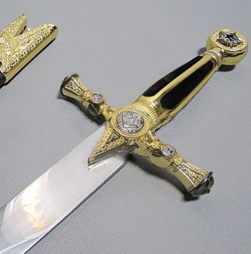 Square Compass Gold Masonic Masonic Sword Knife W/ Scabbard Gold 25.3