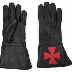 Masonic Regalia Knight Templar Black Gauntlets Red Cross Soft Leather Gloves | Regalia Lodge