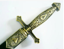 Cargar imagen en el visor de la galería, Square Compass Brass Masonic Sword Knife Snake Flaming Blade / Black Scabbard 15.5&quot; | Regalia Lodge