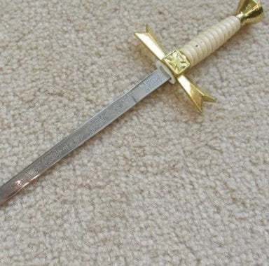 Gold Masonic Sable Fornitura Knob Ceremony Sword Knife W/ Scabbard Stand 12