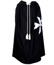 Load image into Gallery viewer, Masonic Knight Malta Cloak Mantle Black with (8 pointed) Maltese Cross | Regalia Lodge