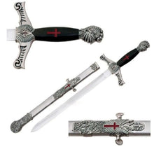 Load image into Gallery viewer, Masonic Knights Templar Sword Knife Red Cross W/ Scabbard 22&quot; | Regalia Lodge  |  antique masonic knights templar sword  |  Golden Masonic Sword  |  Masonic Sword for sale