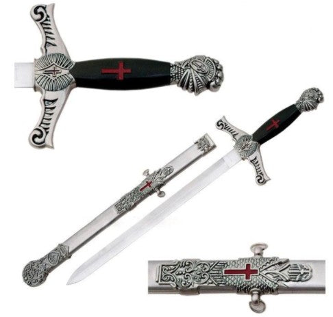 Masonic Knights Templar Sword Knife Red Cross W/ Scabbard 22