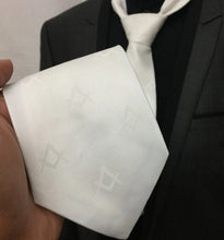 Load image into Gallery viewer, Masonic Masons Silk Tie with self print Square Compass White | Regalia Lodge