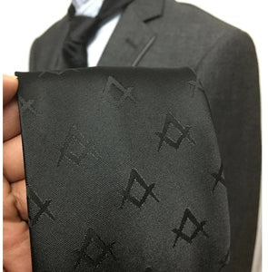 Masonic Masons Silk Tie with self print Square Compass Black | Regalia Lodge
