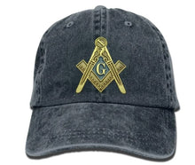 Load image into Gallery viewer, Square Compass G Masonic Symbol Adjustable Denim Baseball Cap | Regalia Lodge