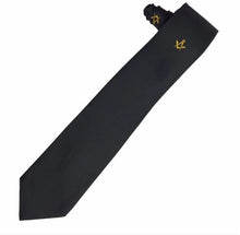Load image into Gallery viewer, Masonic Regalia Masons Black Silk Tie with Gold embroidered Square Compass Logo | Regalia Lodge