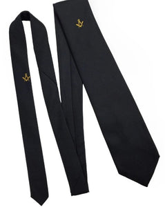 Masonic Regalia Masons Black Silk Tie with Gold embroidered Square Compass Logo | Regalia Lodge