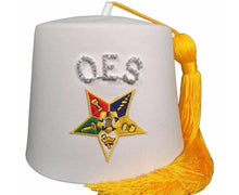 Cargar imagen en el visor de la galería, Order of the Eastern Star OES Rhinestone White Fez - Masonic Fez Caps | Regalia Lodge