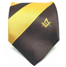 Load image into Gallery viewer, Masonic Masons Brown and Yellow Tie with Square Compass &amp; G | Regalia Lodge