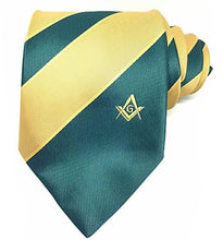 Load image into Gallery viewer, Masonic Masons Green and Yellow Tie with Square Compass &amp; G | Regalia Lodge