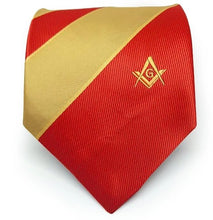 Afbeelding in Gallery-weergave laden, Masonic Masons Red and Yellow Tie with Square Compass &amp; G | Regalia Lodge
