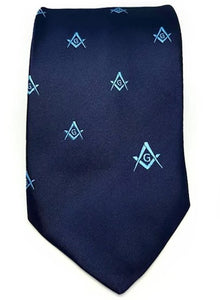 Masonic Regalia Craft Masons Silk Tie Embroidered Square Compass & G Blue | Regalia Lodge