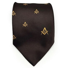Load image into Gallery viewer, Masonic Regalia Craft Masons Silk Tie Embroidered Square Compass &amp; G Brown | Regalia Lodge