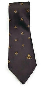 Masonic Regalia Craft Masons Silk Tie Embroidered Square Compass & G Brown | Regalia Lodge