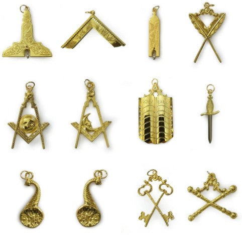 Masonic Gold Collar Jewel Set of 12 | Regalia Lodge