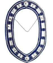 Cargar imagen en el visor de la galería, Blue Lodge Working Tools - Rhinestones Chain Collar - Gold/Silver on Blue + Free Case | Regalia Lodge
