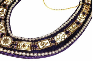 Grand Lodge - Rhinestones White Filling Chain Collar - Gold/Silver on Purple Velvet | Regalia Lodge