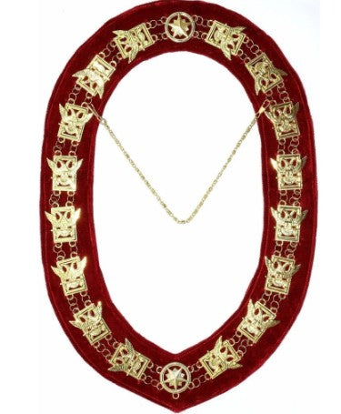 32nd Degree - Scottish Rite Wings UP Chain Collar - Gold/Silver on Red + Free Case | Regalia Lodge