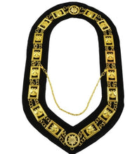 Load image into Gallery viewer, 32nd Degree - Wings DOWN Scottish Rite Chain Collar - Gold/Silver on Black + Free Case | Regalia Lodge