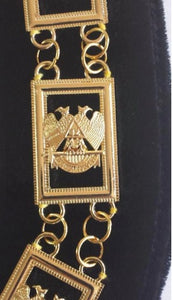 32nd Degree - Wings DOWN Scottish Rite Chain Collar - Gold/Silver on Black + Free Case | Regalia Lodge