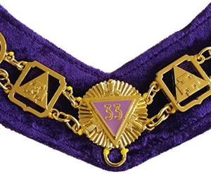 33rd Degree - Masonic Regalia Chain Collar - Gold/Silver on Purple + Free Case | Regalia Lodge