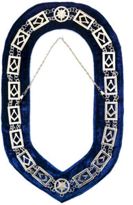 Blue Lodge Square Compass Chain Collar - Gold/Silver on Blue + Free Case | Regalia Lodge