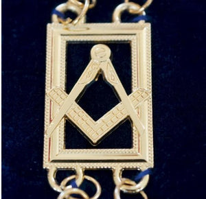 Blue Lodge Square Compass Chain Collar - Gold/Silver on Blue + Free Case | Regalia Lodge