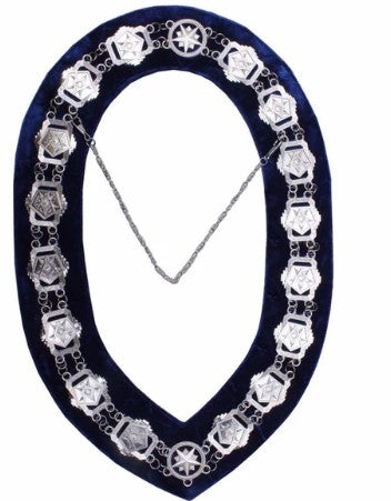 OES - Masonic Compass Square Chain Collar - Gold/Silver on Blue + Free Case | Regalia Lodge