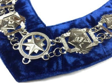 Cargar imagen en el visor de la galería, OES - Masonic Compass Square Chain Collar - Gold/Silver on Blue + Free Case | Regalia Lodge