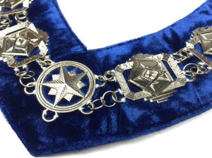 OES - Masonic Compass Square Chain Collar - Gold/Silver on Blue + Free Case | Regalia Lodge
