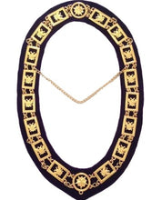 Cargar imagen en el visor de la galería, 32nd Degree - Wings UP Scottish Rite Chain Collar - Gold/Silver on Purple + Free Case | Regalia Lodge