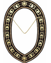 Load image into Gallery viewer, 33rd Degree - Scottish Rite Rhinestone Chain Collar - Gold/Silver on Black + Free Case | Regalia Lodge