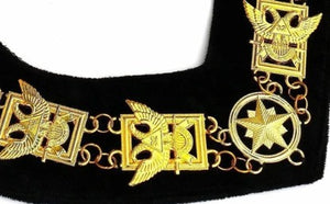 32nd Degree - Scottish Rite Wings UP Chain Collar - Gold/Silver on Black + Free Case | Regalia Lodge