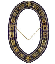 Load image into Gallery viewer, Cryptic Mason - Royal &amp; Select Rhinestones Chain Collar - Gold/Silver On Purple + Free Case | Regalia Lodge