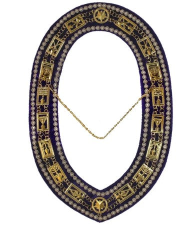 Cryptic Mason - Royal & Select Rhinestones Chain Collar - Gold/Silver On Purple + Free Case | Regalia Lodge