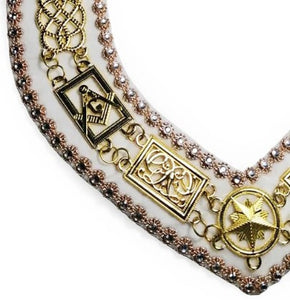 Grand Lodge - Rhinestones Chain Collar - Gold/Silver on White Velvet | Regalia Lodge
