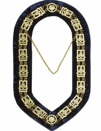 Past Master Square chain Collar - Gold/Silver on Blue + Free Case | Regalia Lodge