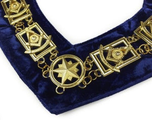 Past Master Square chain Collar - Gold/Silver on Blue + Free Case | Regalia Lodge