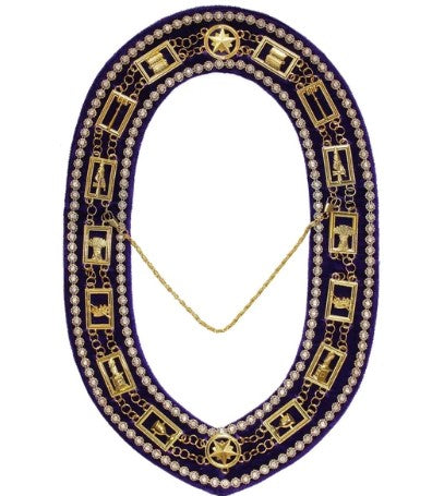 OES - Regalia Rhinestones Chain Collar - Gold/Silver on Purple + Free Case | Regalia Lodge
