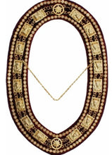 Load image into Gallery viewer, Sphinx Head - Rhinestone Chain Collar - Gold/Silver on Maroon + Free Case | Regalia Lodge