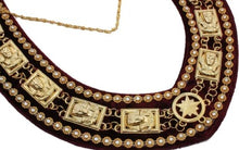 Cargar imagen en el visor de la galería, Sphinx Head - Rhinestone Chain Collar - Gold/Silver on Maroon + Free Case | Regalia Lodge