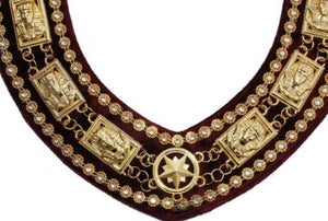 Sphinx Head - Rhinestone Chain Collar - Gold/Silver on Maroon + Free Case | Regalia Lodge
