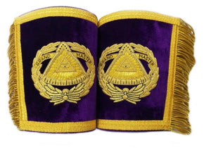 Masonic Gauntlets Cuffs - Grand Master Bullion Embroidered with Fringe - Purple | Regalia Lodge