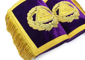 Masonic Gauntlets Cuffs - Grand Master Bullion Embroidered with Fringe - Purple | Regalia Lodge