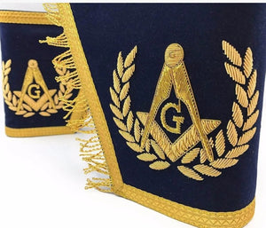Masonic Gauntlets Cuffs - Embroidered with Fringe - Navy Blue | Regalia Lodge