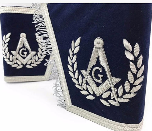 Masonic Gauntlets Cuffs - Embroidered With Fringe - Navy Blue | Regalia Lodge