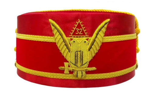 32nd Degree Scottish Rite Wings UP Red Cap Bullion Hand Embroidery | Regalia Lodge