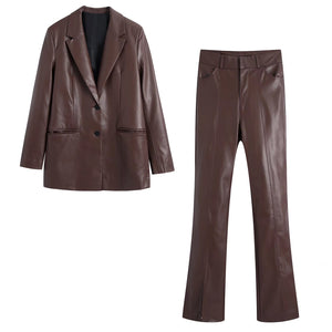Leather Pant Suits Suits & Suit Separates for Women - Leather Pant Suit - Leather Outfits For Women - Women Leather Pants Suit - two piece leather pants set - leather set - Leather Pants for Women - Women's Faux Leather suit - Leather Pants | Buy Womens Pants Online - Designer Leather Pants for Women - Faux Leather Straight Pants