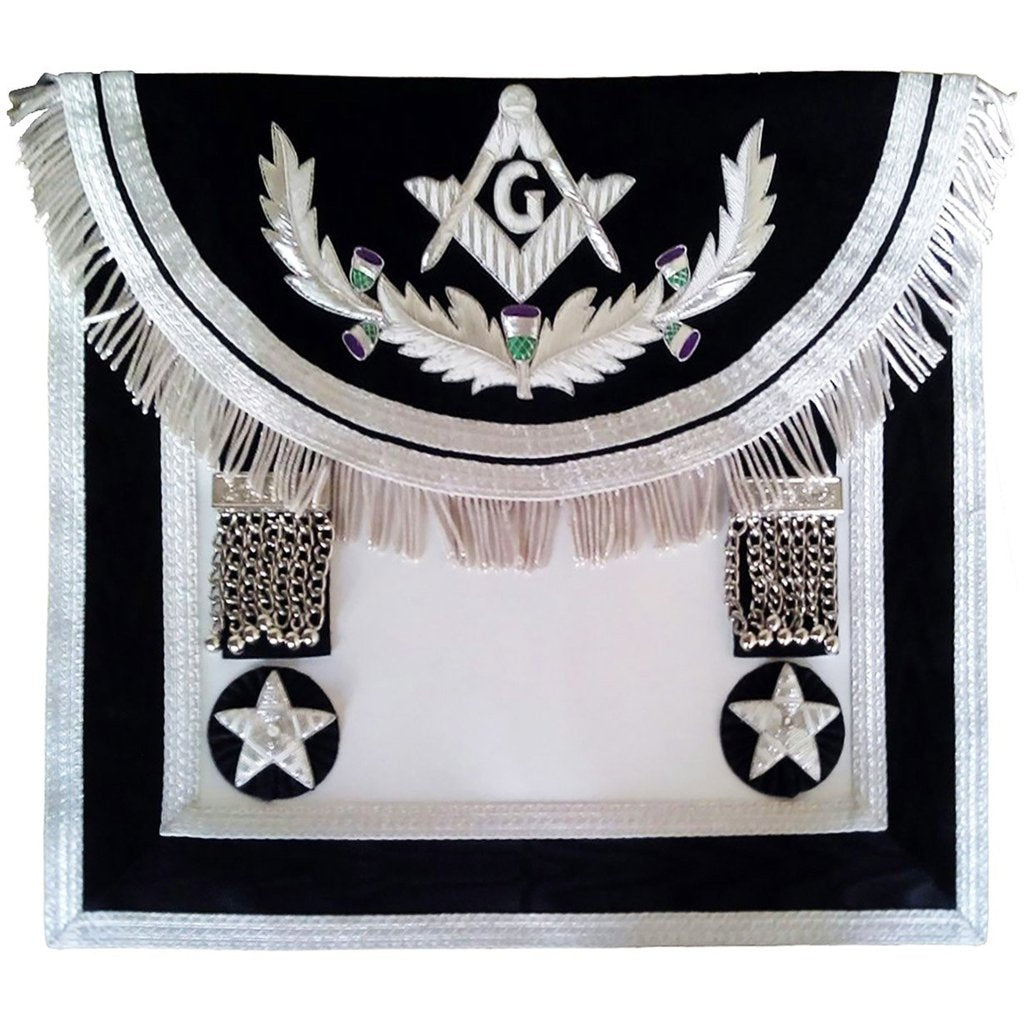 Scottish Rite Master Mason Handmade Embroidery Apron - Black Silver with Vinework | Regalia Lodge